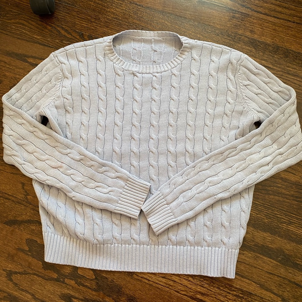 brandy cable knit crewneck sweater